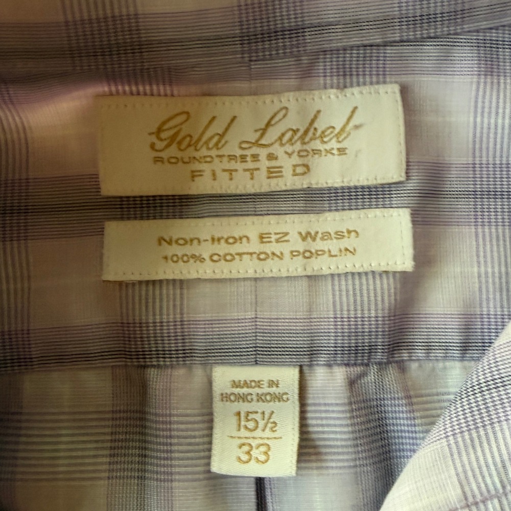Roundtree Yorke Gold Label Fitted Plaid Dress Shirt Mens 15.5 33 Non-Iron Cotton - Picture 5 of 5
